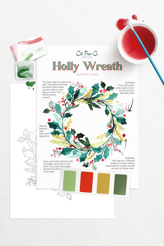 Watercolor Painting Kit Holly Wreath
