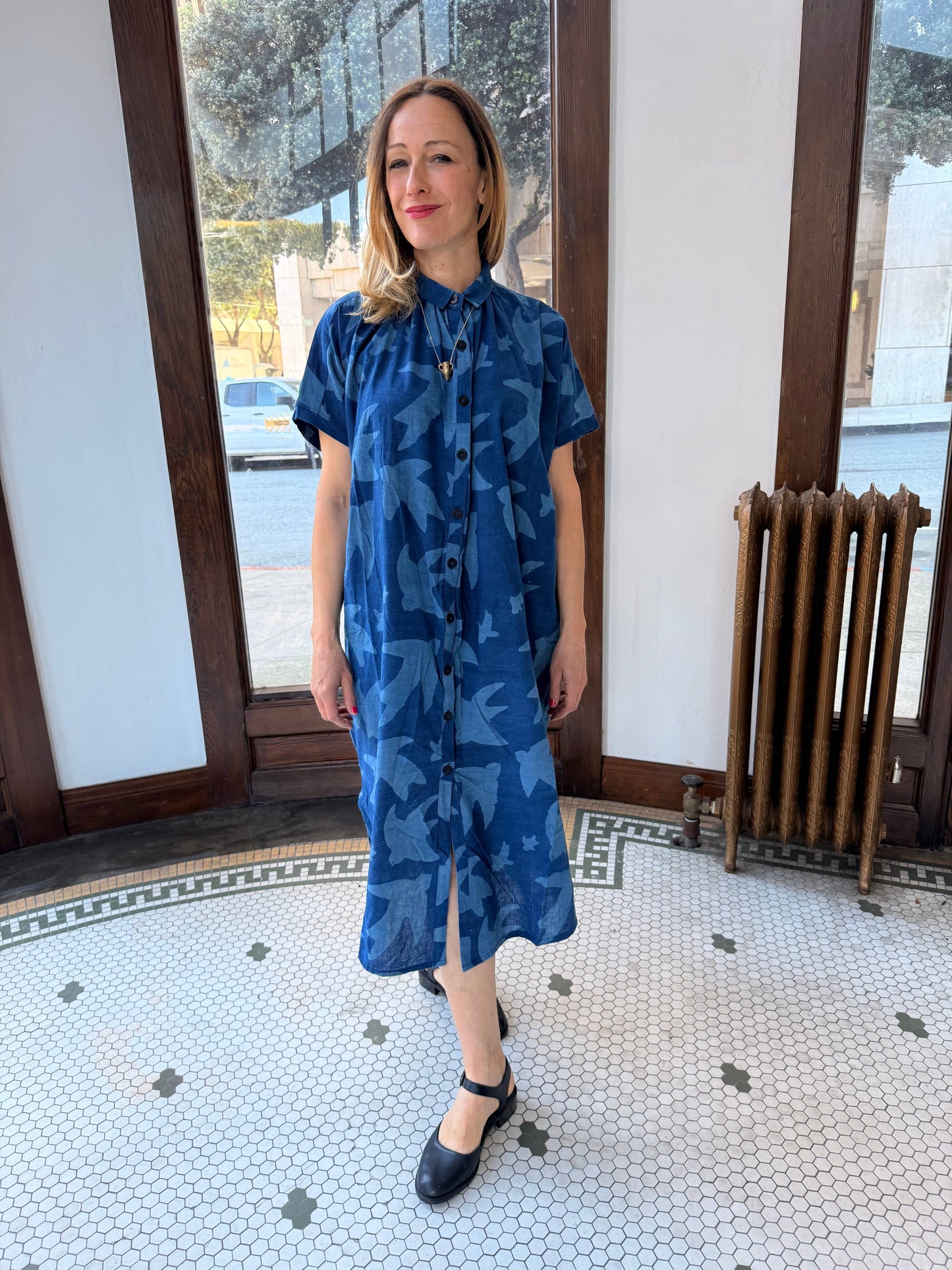Block Printed Dress | Elise Dress Indigo Print Liberté