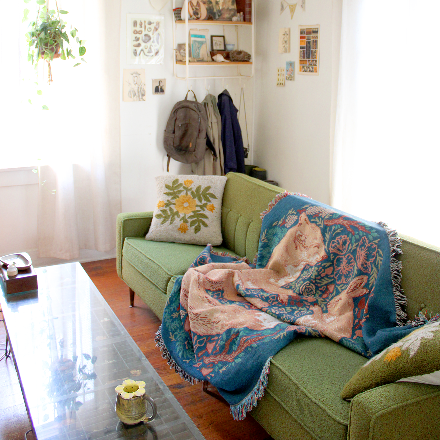 Woven Blanket Tapestry: Fox & Hare