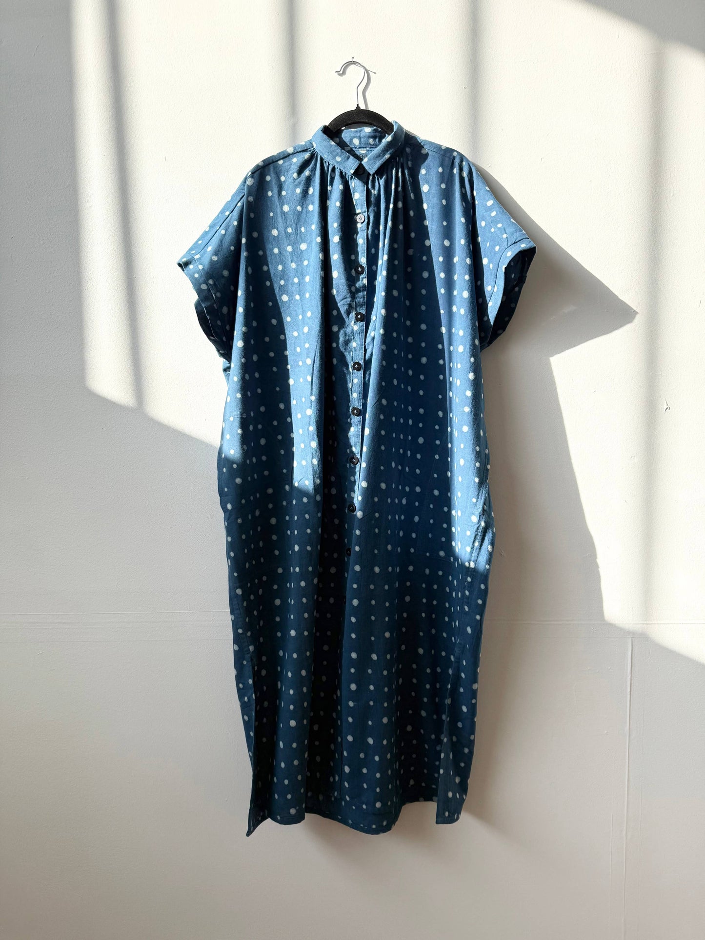 Block Printed Dress | Elise Indigo Dots