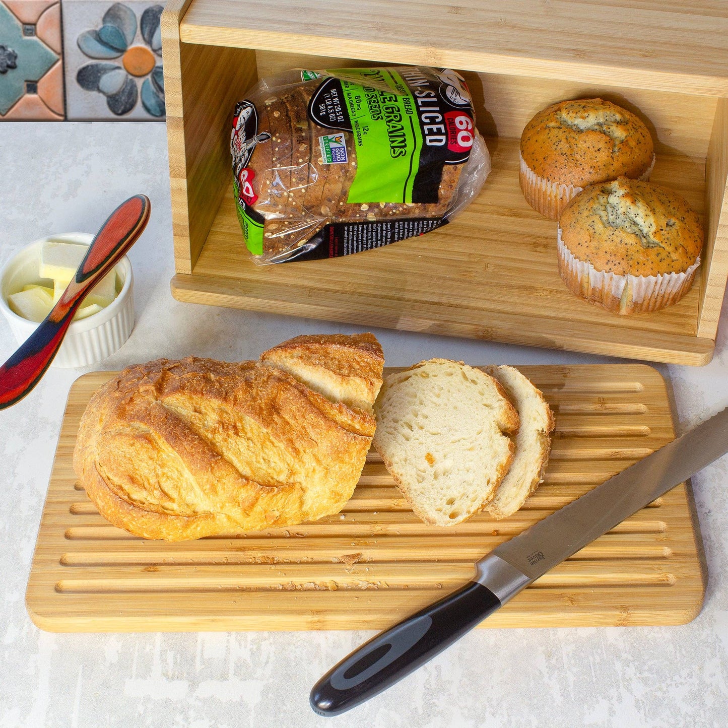 Crumb Catcher Bread Box with Removable Cutting Board Door