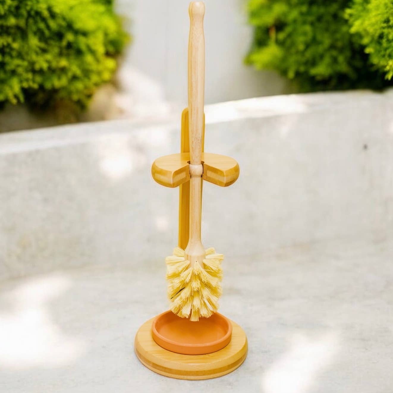 Bamboo Toilet Bowl Cleaner Brush + Stand