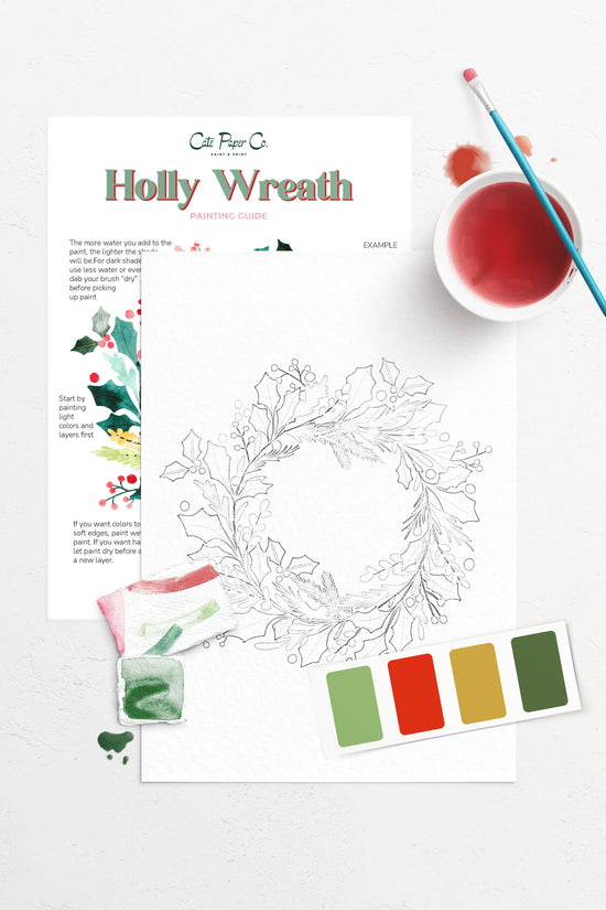 Watercolor Painting Kit Holly Wreath