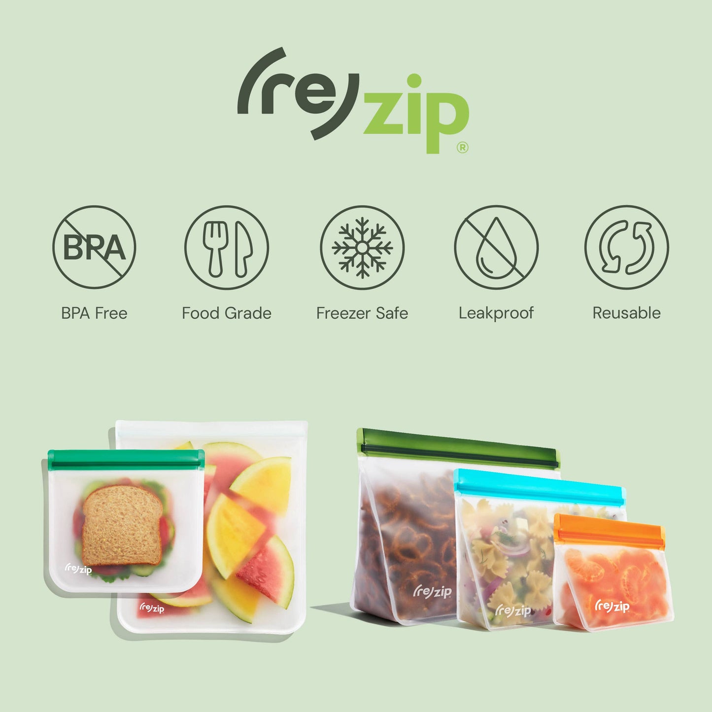 Reusable Half Gallon Storage Bags - 4 Pack Set