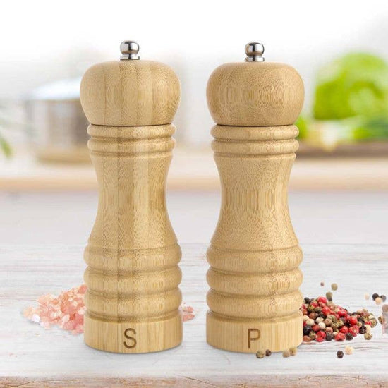 Bamboo Salt & Pepper Mill Set - Adjustable Ceramic Grinder