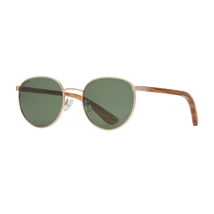 Liam Polarized Sunglasses |  Matte Gold / Walnut Wood / Grey Green Polarized Lens