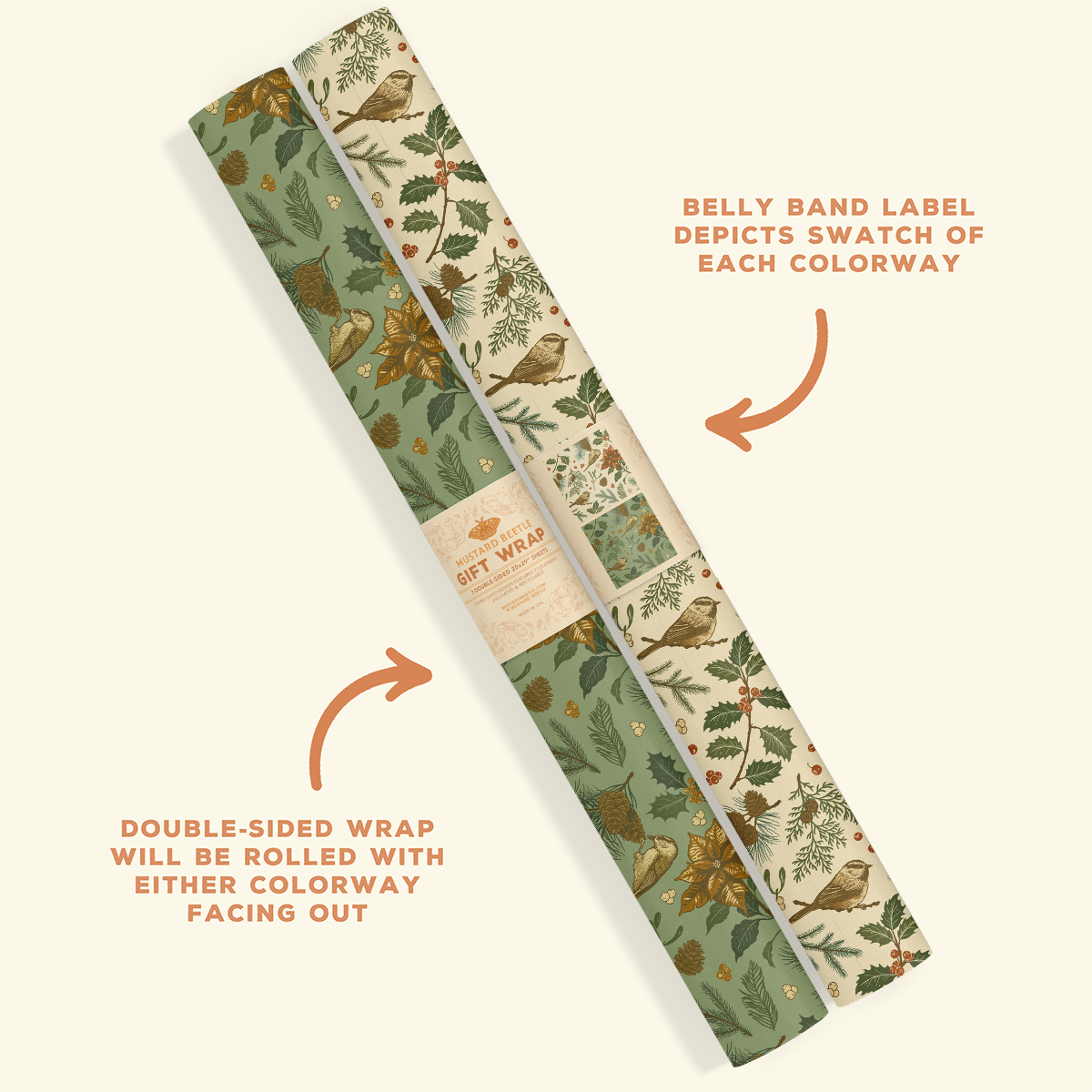 Recyclable Gift Wrap | Yuletide Chickadee by Mustard Beetle