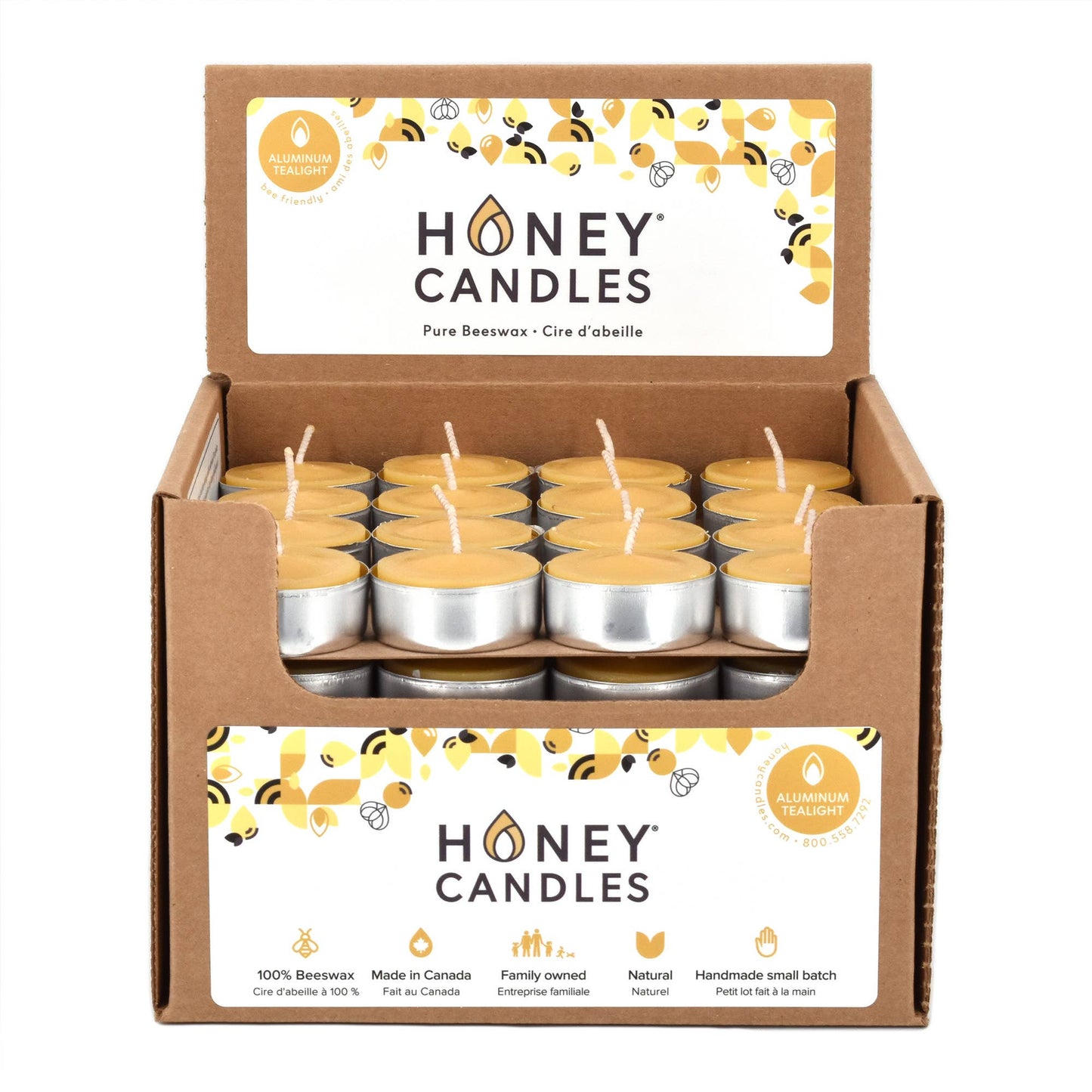 Honey Candles - Beeswax Tealight Candle - Aluminum Cup