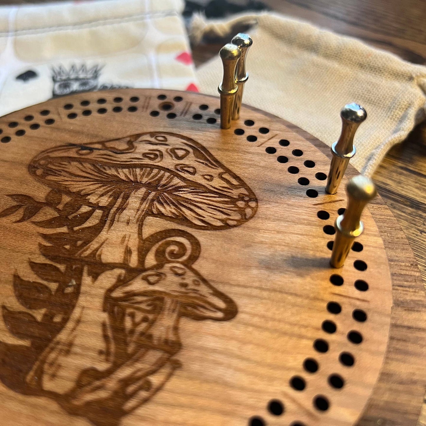 Outdoorsy Cribbage Board with Drawstring Bag