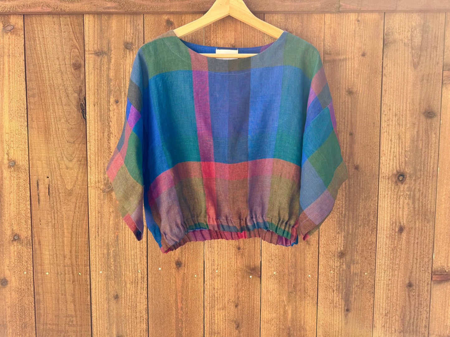 Blue Check Linen Top