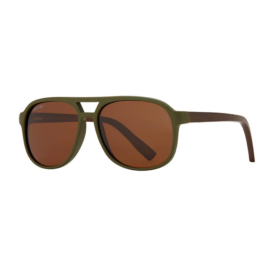 Weston Polarized Sunglasses | Matte Olive Green / Brown Bamboo / Brown Polarized Lens