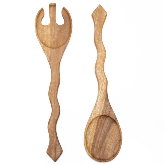 Hand Carved Wood Salad Serving Set | Laurelwood