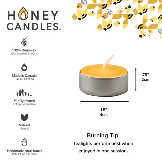 Honey Candles - Beeswax Tealight Candle - Aluminum Cup