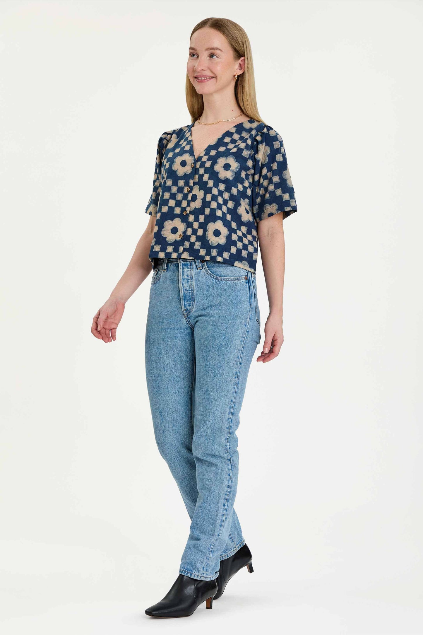 Aurora Block Print Indigo Top