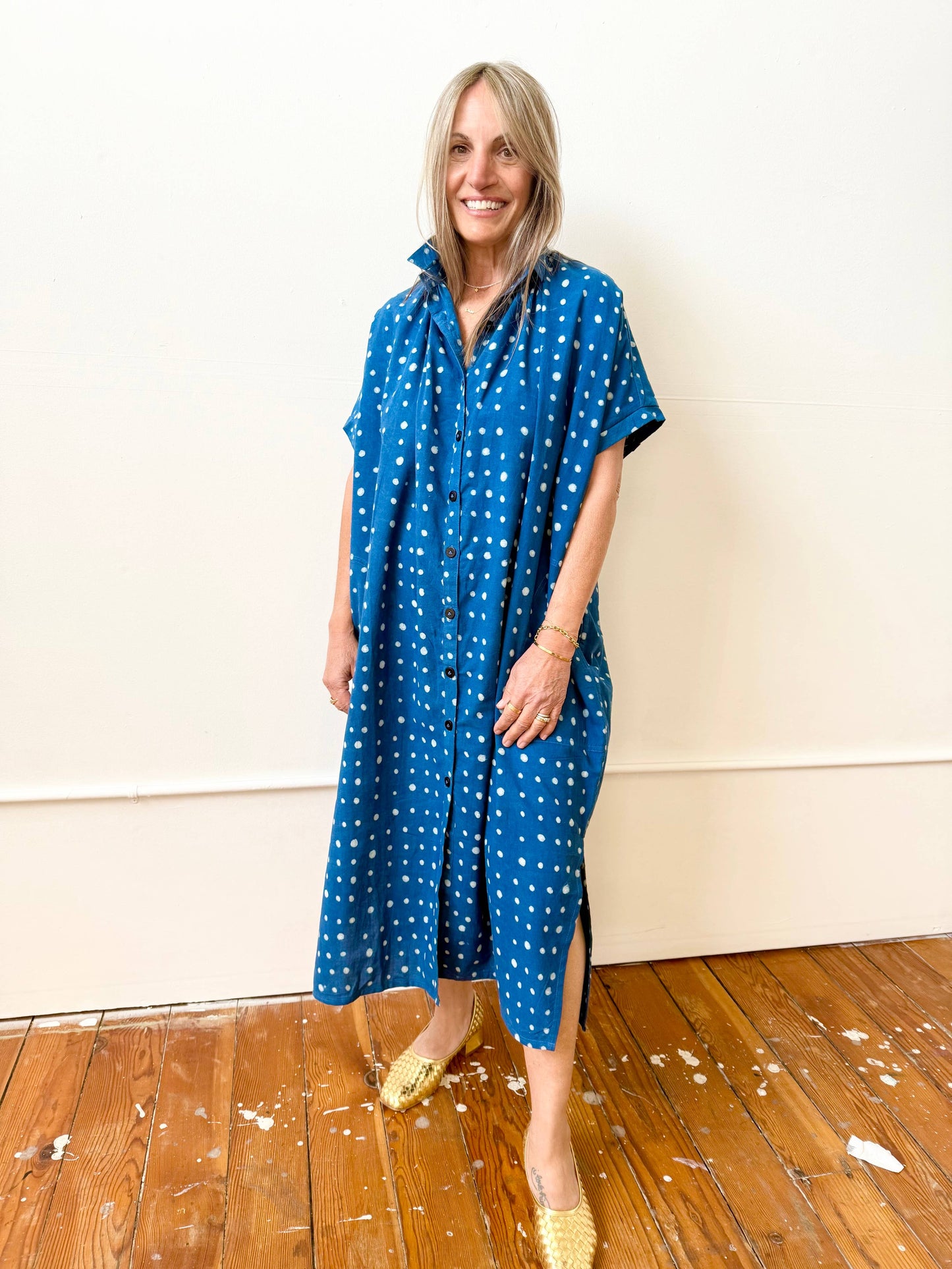Block Printed Dress | Elise Indigo Dots