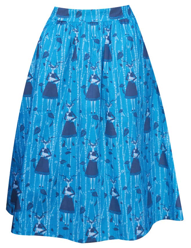 Deerest Friends Poplin Midi Skirt in Teal 4X