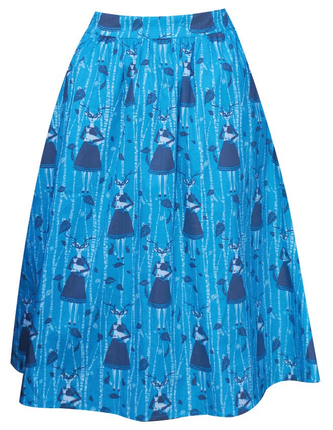 Deerest Friends Poplin Midi Skirt in Teal XL