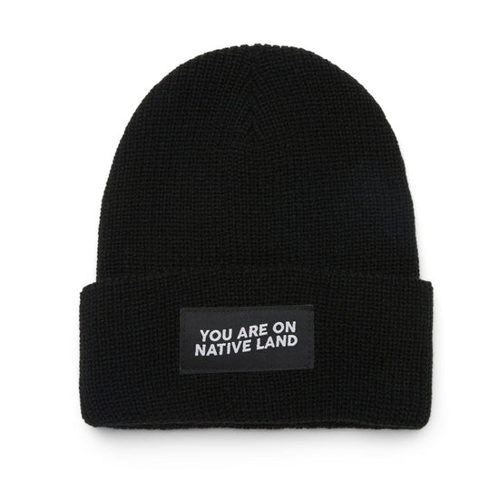 'YOU ARE ON NATIVE LAND' RIBBED BEANIE - BLACK