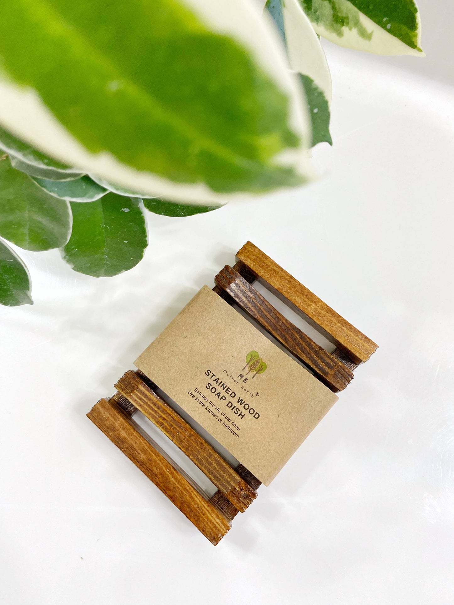 Stained Wood Slatted Soap Dish