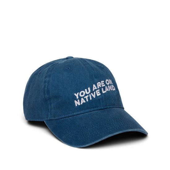 Load image into Gallery viewer, Urban Native Era - &amp;#39;YOU ARE ON NATIVE LAND&amp;#39; DAD CAP - BLUE
