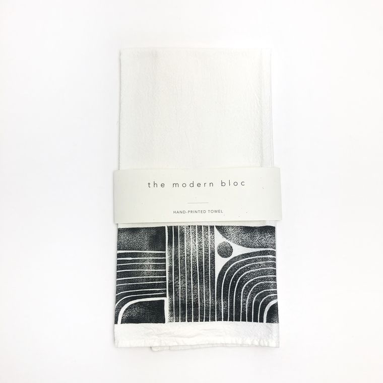 Load image into Gallery viewer, Modern Lines Block-Printed Tea Towel
