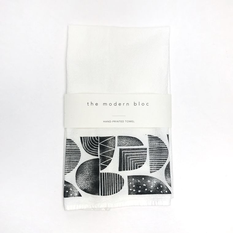 Patterned Shapes Block-Printed Tea Towel